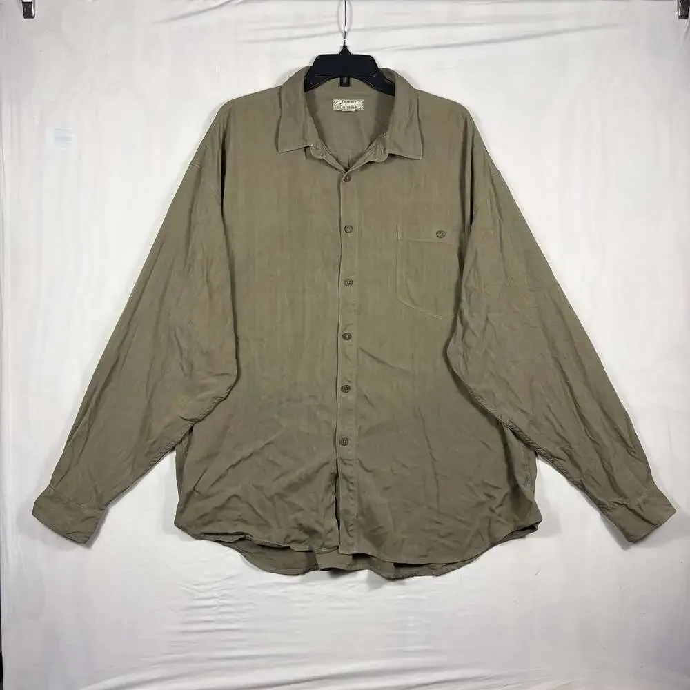 Tommy Bahama Men's Olive Green 100% Silk Long Sleeve Button Down Shirt XXL